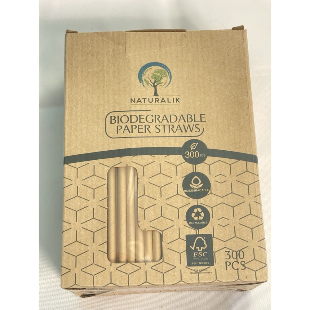 Naturalik 300-Pack Biodegradable Paper Straws - Recyclable - WBENC